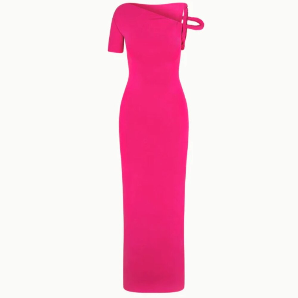 Sueded Stretch Twist Maxi Dress Fuchsia